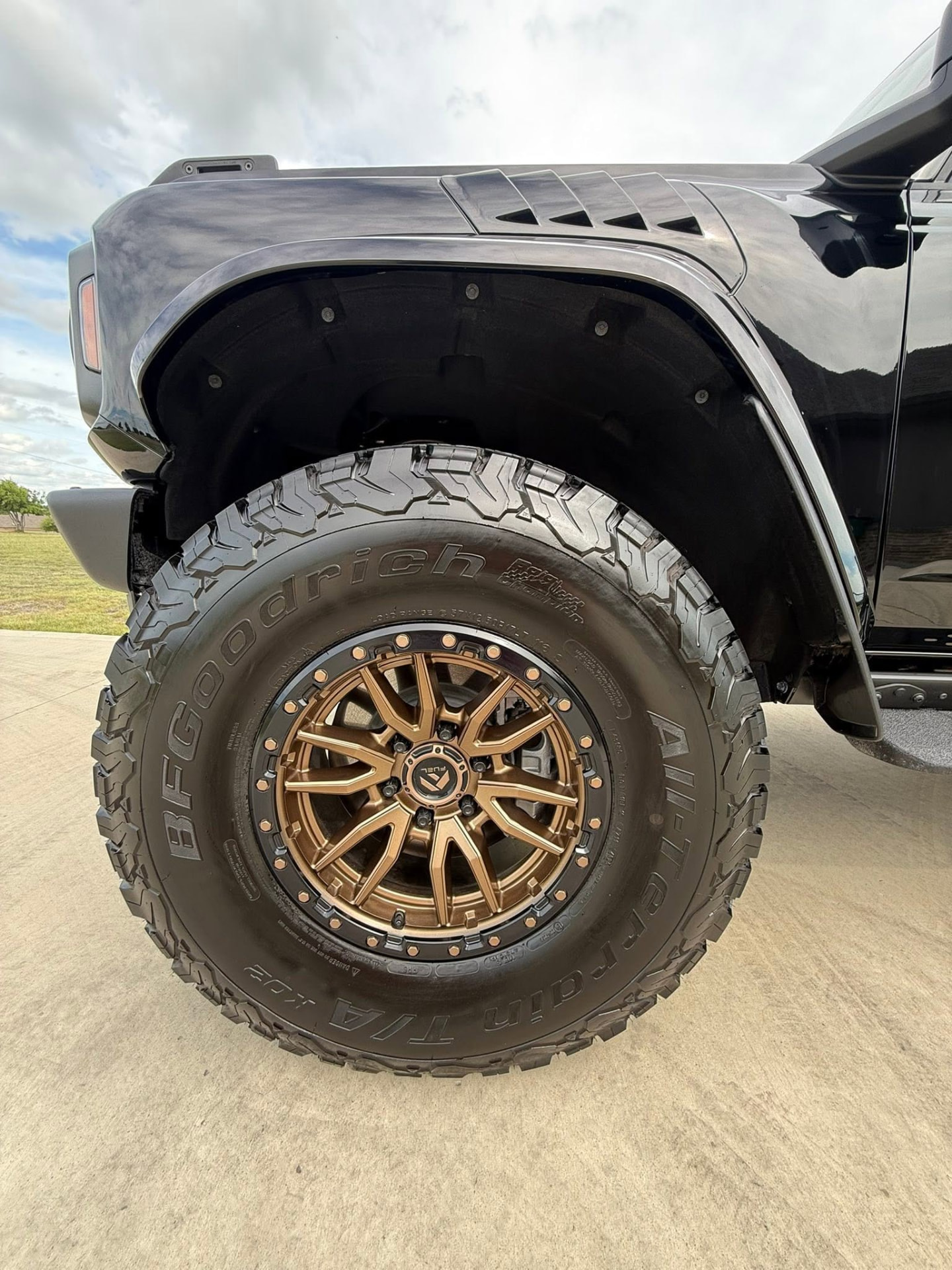 Bronze wheel and BFGoodrich tire cleaned and dressed